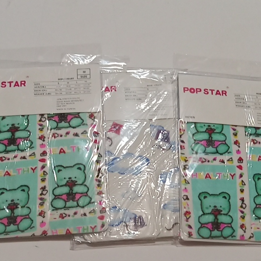 Pop Star Girls Tight  3 pack  white with grapic Size Medium